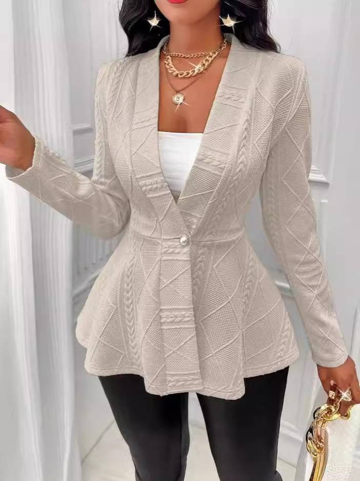 Women's Clothing new casual texture single button green fruit collar long sleeved top jacket_voghion.com