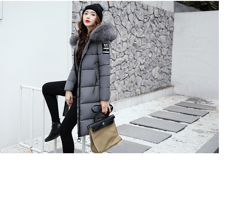 Damenmode mit Kapuze, großer Pelzkragen, warme Jacke, wattierte Jacke aus Baumwolle_voghion.com