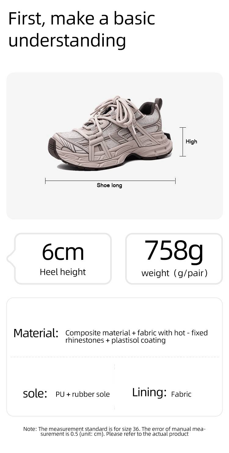 cameido Women's 2025 Spring Rhinestone Dad Shoes, Versatile Platform Thick - Soled Casual Athletic Shoes For Petite Women_voghion.com