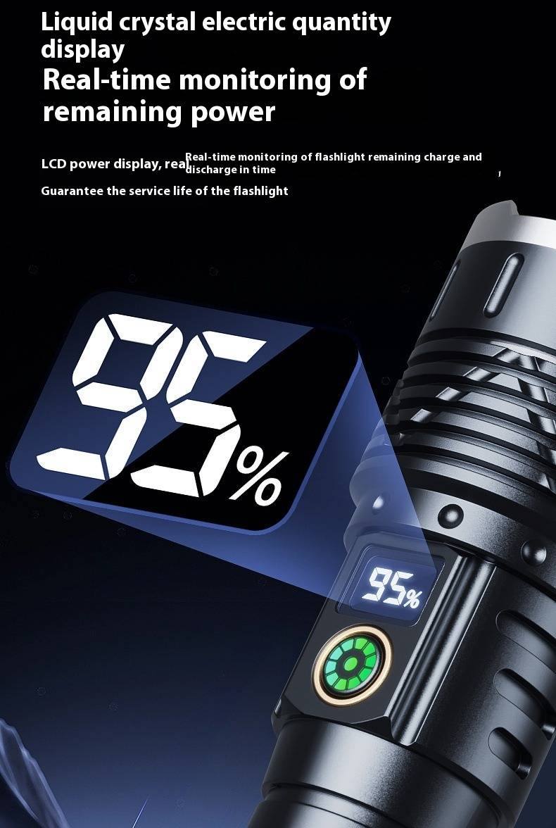 Dual-Light Zoomable Flashlight - 1200 Lumens LED & Laser Beam, Aluminum Alloy Body With Digital Display, Rechargeable Tactical Flashlight For Camping_voghion.com