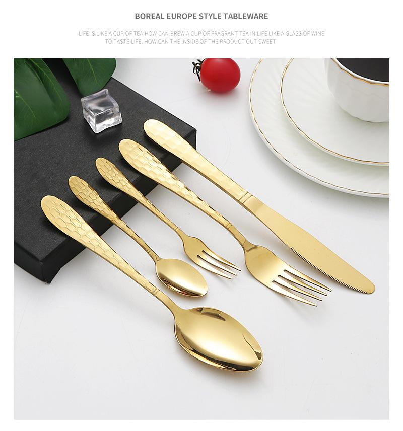 Titanium-Plated Stainless Steel Cutlery Set - Water Cube Design 4-Piece Hotel & Restaurant Grade Tableware In Gift Box_voghion.com