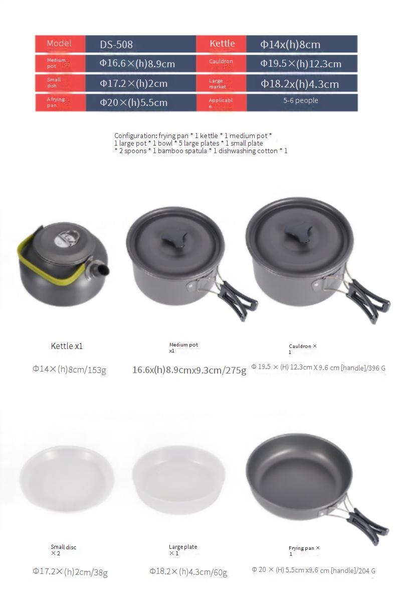 Camping-Kochgeschirrset für 5–6 Personen mit Teekanne – Antihaftbeschichtetes Topf- und Pfannenset für den Außenbereich für Picknicks und Wanderungen – tragbar und leicht_voghion.com