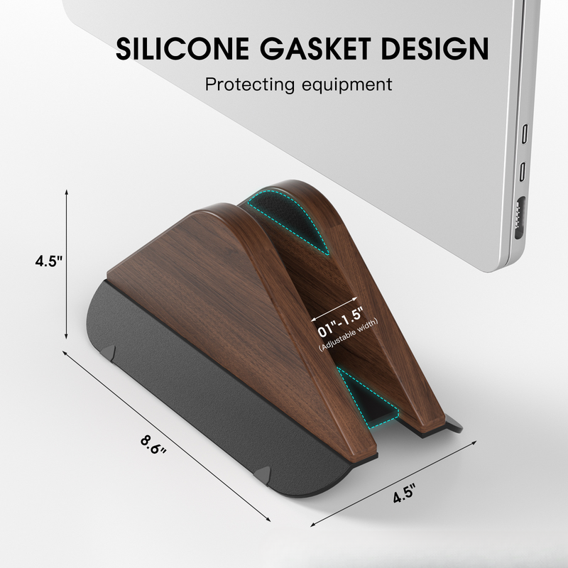 Verstellbarer vertikaler Laptopständer für Schreibtisch, Laptophalter aus Holz_voghion.com