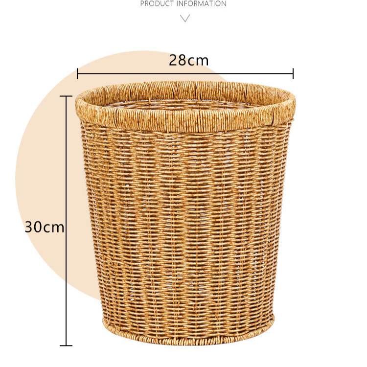 Rust Proof Iron Wire Reinforced Rattan Storage Basket Home Guest Room Trash Can Handmade Rattan Woven Basket Storage Basket_voghion.com