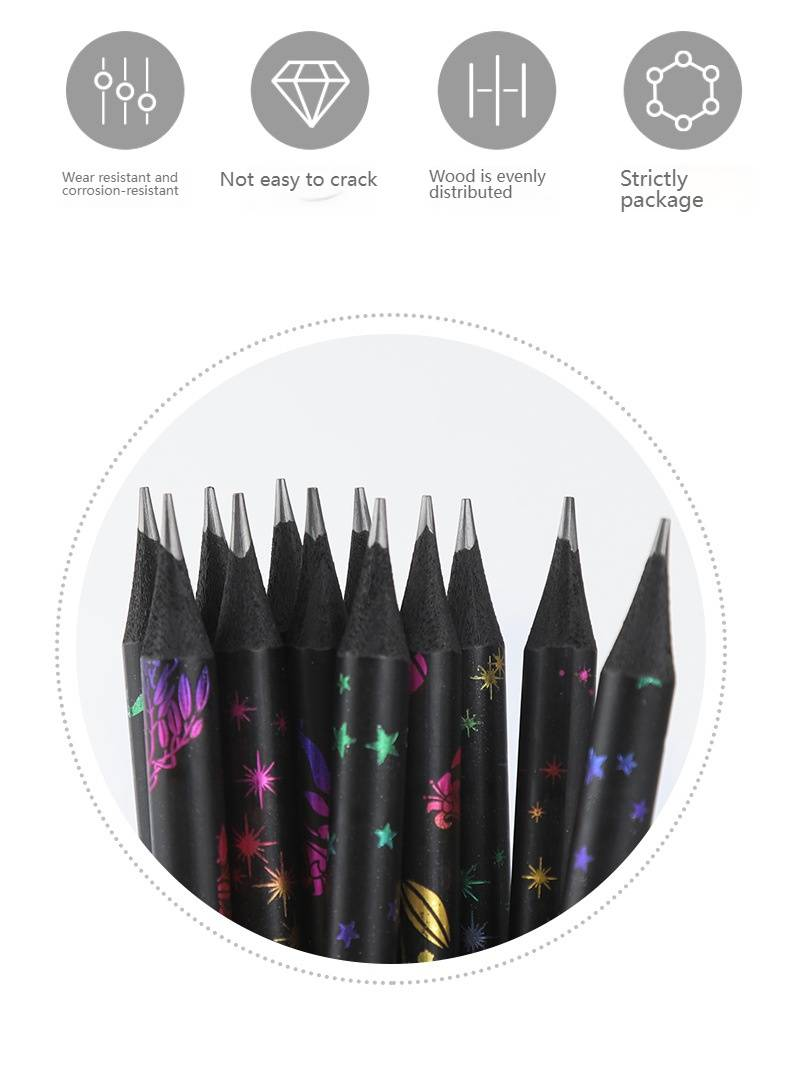 Qili Schwarze Holzstifte mit Strasssteinen, HB-Graphit, bunten Radiergummis und Spitzer – lustige und kreative Schulmaterialien für Kinder (12er-Pack)_voghion.com