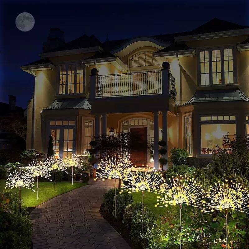 Luzes de fogo de artifício solares - Luzes de corda para ambientes externos à prova d'água IP65 com 8 modos, 60/90/120/150/180/200/360/480 LEDs para jardim, pátio, camping_voghion.com