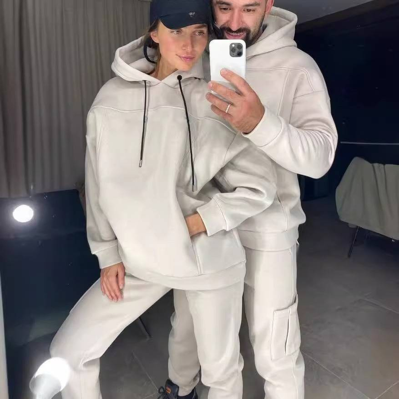 Unisex Oversized Hoodie & Jogger Set (Streetwear Two-Piece, Breathable Polyester, Drop Shoulder, Black/Gray, S/M/L/XL, Gender-Neutral Fit)_voghion.com