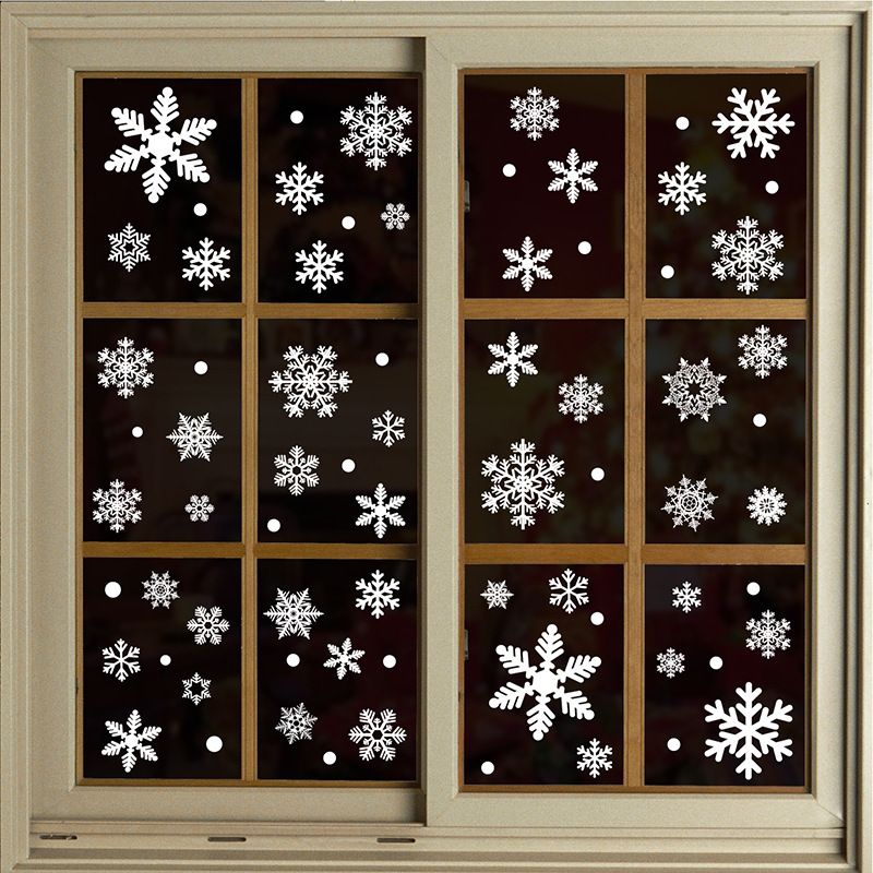 Calcomanías estáticas removibles con forma de copo de nieve para ventana - Pegatinas navideñas reutilizables de PVC para decoración del hogar y la oficina (fondo blanco/azul)_voghion.com
