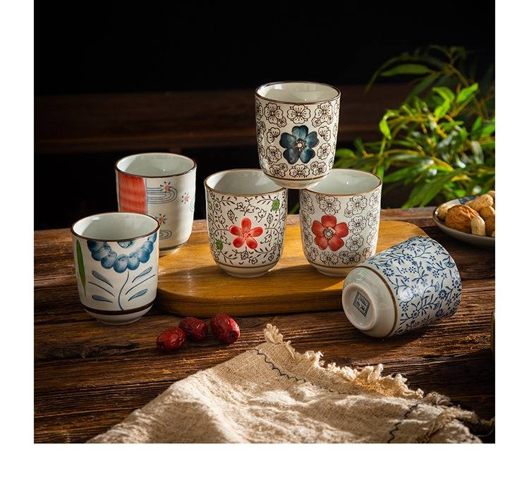 Japanese Style Underglaze Hand-Painted Ceramic Tea Cup - 250ml Traditional Floral Design, Microwave Safe_voghion.com