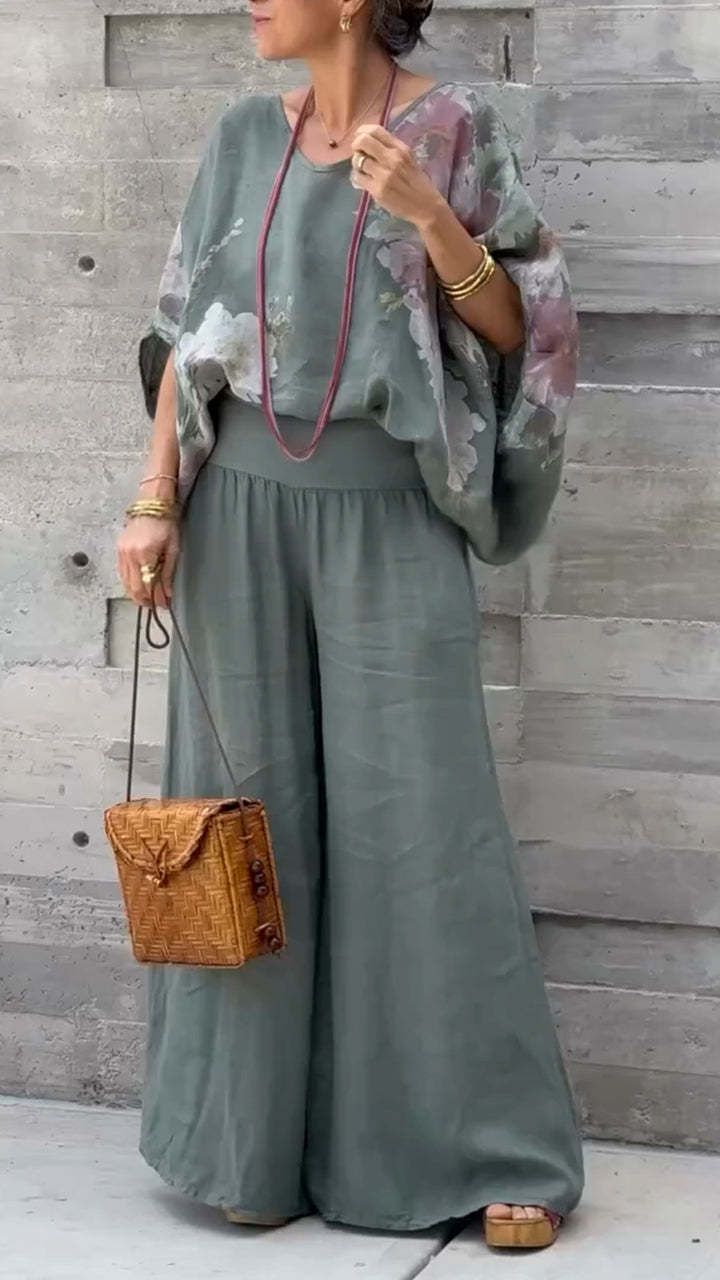 Abbigliamento da donna, top e pantaloni stampati in cotone e lino con scollo a V, abiti casual da donna più venduti_voghion.com
