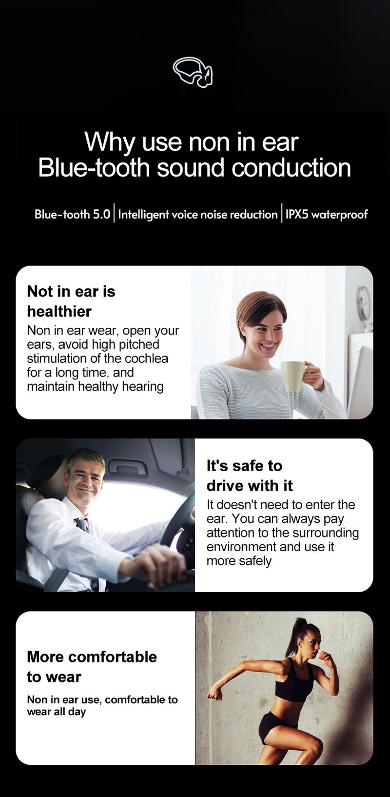 Earphones Wireless Bluetooth Bone Conduction Headphones Neckband Sport Headset with TF Card MP3 Player For Android IOS_voghion.com