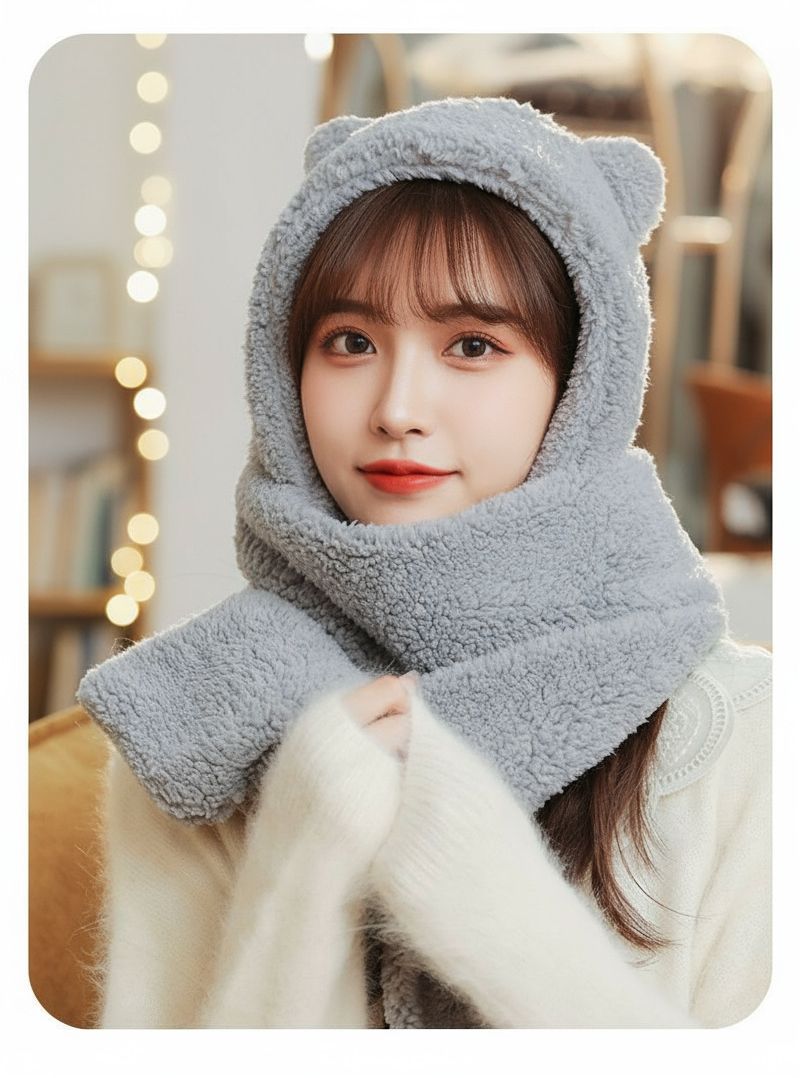 Weiblicher Herbst und Winter Vielseitiger Neuer 2025 Internet-Promi-Kapuzenschal Handschuhe Integrierter warmer Fahrradschal_voghion.com