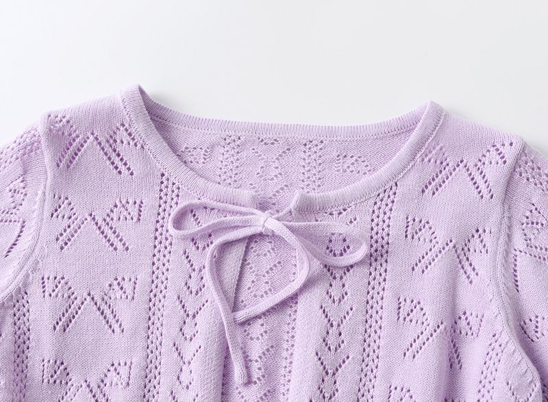 Girls' Cotton Knit Cardigan With Bow Tie - Soft & Breathable Long Sleeve Open Front Sweater For Spring & Summer (3-8 Years, 100-140cm) - White,_voghion.com