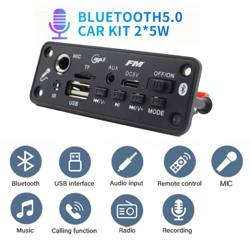 5V DC Wireless Bluetooth DIY MP3 Decoder Board 6W 10W Amplifier Handsfree Music Player Car FM Radio Module TF USB 3.5mm_voghion.com