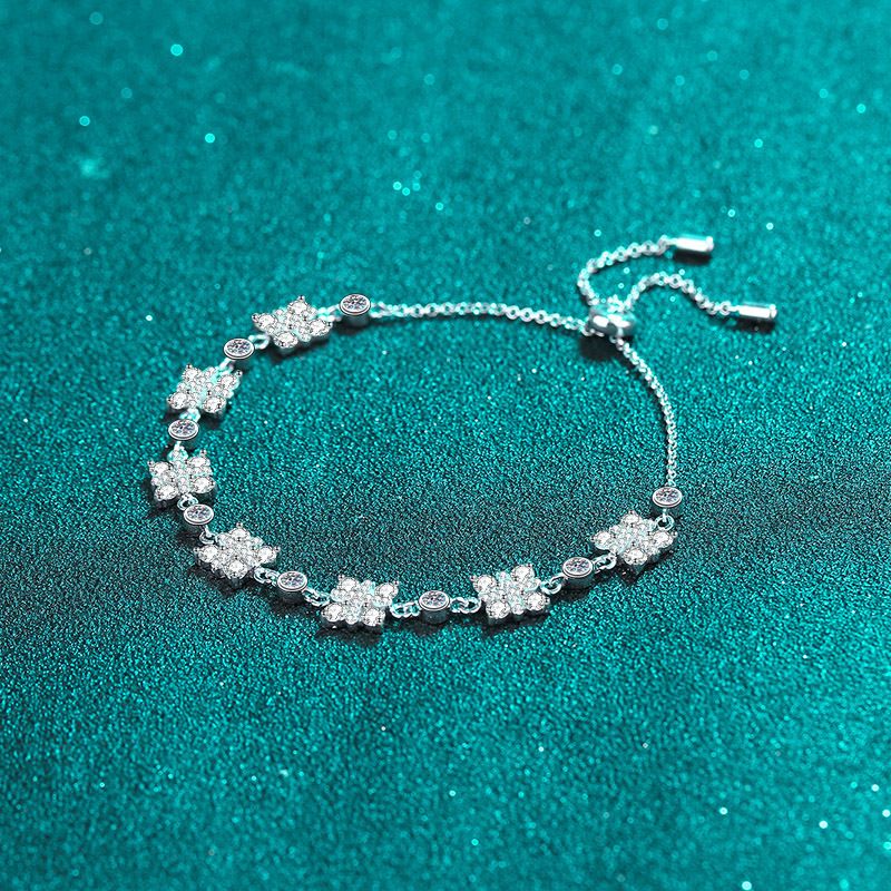 Bracciale in argento puro da donna con pietra Mosang, regolabile, a pressione, placcato in oro PT950._voghion.com