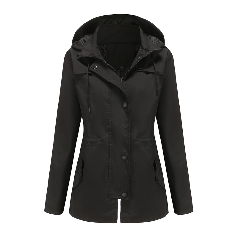Women's Clothing New Windbreaker Female Ladies Mid-length Cardigan Hooded Jacket Outdoor Raincoat_voghion.com