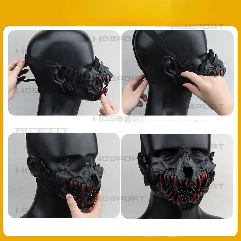 Fang Mask Standard Edition Double Layer Steel Wire Cos Half Face High Breathable Protective Tactical Motorcycle Riding_voghion.com