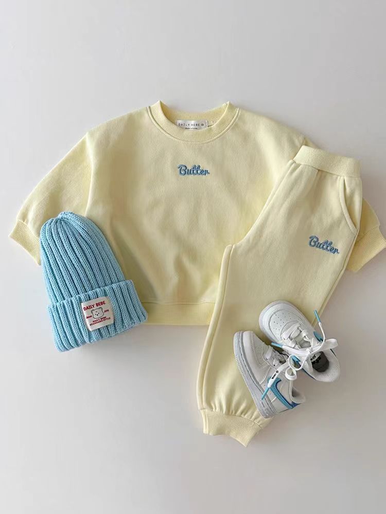 Set con cappuccio per neonato in stile coreano: pullover e pantaloni della tuta in morbido cotone (73-120 cm, blu/rosa/giallo/grigio)_voghion.com
