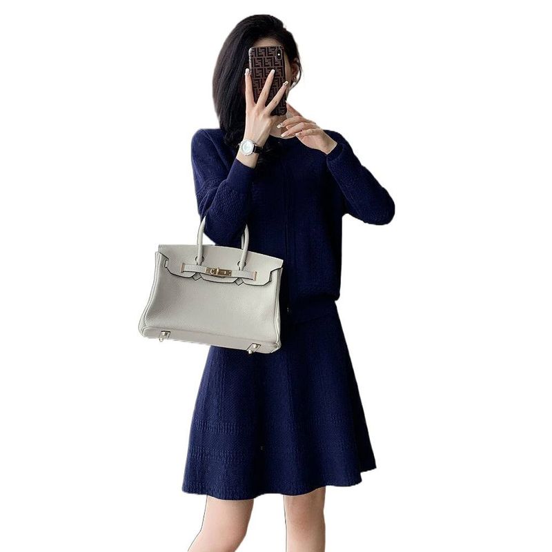 Autumn Winter New Internet Celebrity Two-Piece Socialite Little Style Knitted Dress Sweater Skirt Set_voghion.com