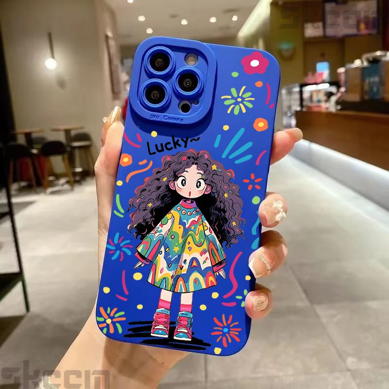 Cute Cartoon Little Girl Printed Silicone Case For Samsung Galaxy S25 Ultra S24 Plus S23 S22 S21 S20 FE A55 A54 A15 A35 Cover_voghion.com