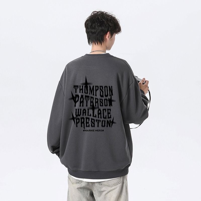 Felpa girocollo primaverile e autunnale da uomo, maglietta con spalle scese stampate, giacca ampia senza cappuccio, coppia alla moda_voghion.com
