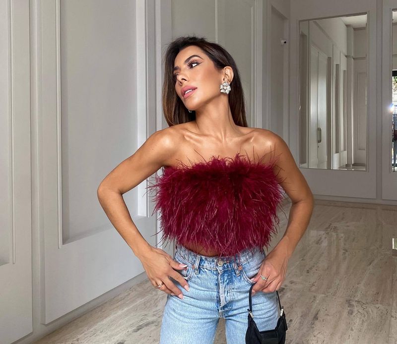 K Fashion Fluffy Multi-color Fur Bra Top Versatile_voghion.com