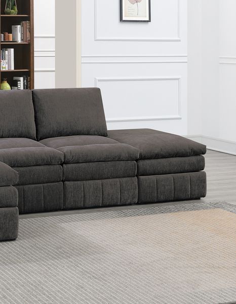 Contemporary 5pc Set Modular L-Sectional Set 1x One Arm Chair / Wedge 2x Armless Chairs 2x Ottomans Mink Morgan Fabric Plush Living Room Furniture_voghion.com