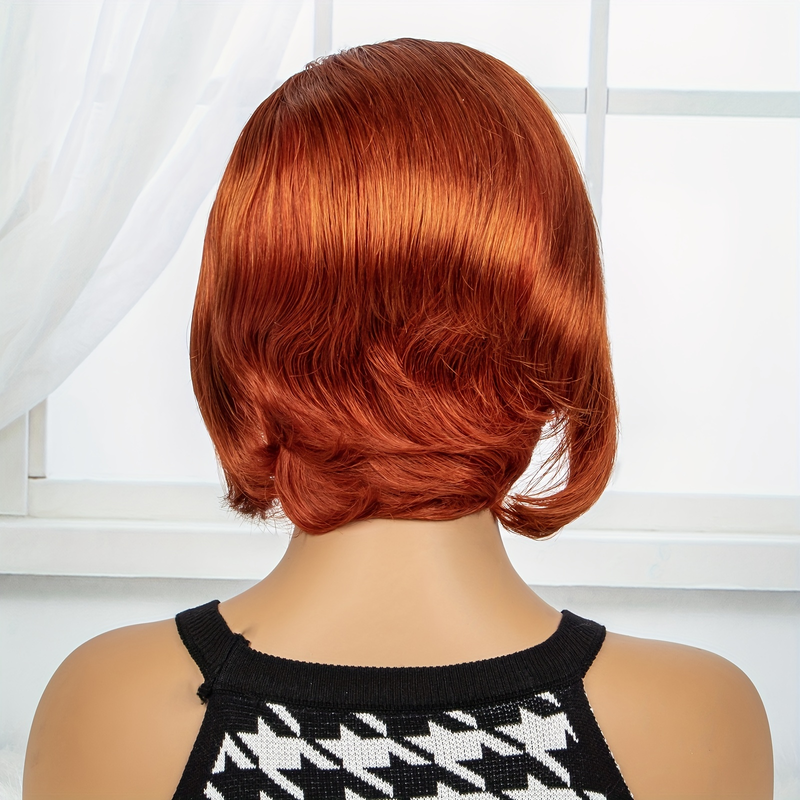 Pelucas de cabello lacio Bob corto naranja para mujer, pelucas de cabello humano con frente de encaje, pelucas de cabello humano con frente de encaje 13*4_voghion.com