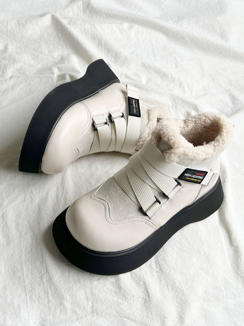 2023 Thick soled elevation matching color warm snow boots and thick female Martin boots non-slip ankle boots Platform snow boots_voghion.com