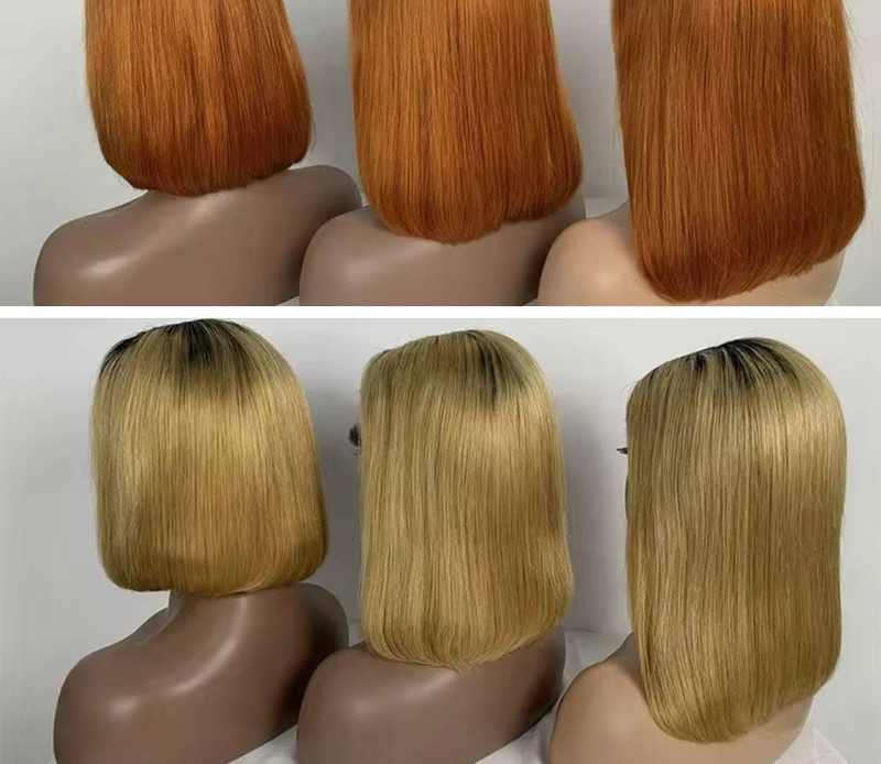 Ingveri lühikesed Bob-pitsiga eesmised parukad 100% juustest Parukad Bob-pitsparukad naistele Blond oranž sirge Brasiilia juustega suletav parukas_voghion.com