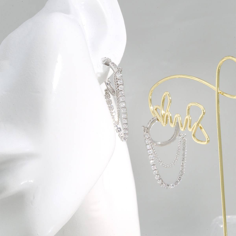 Classic and fashionable earrings with female personality, hanging chain inlaid with zircon, cool style earrings, versatile earrings for daily wear_voghion.com