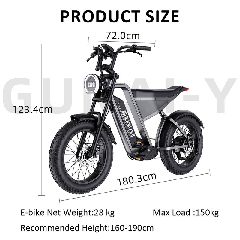GUNAI-Y 1000W Elektresch Vëlo 20*4 Zoll Fat Tire Elektresch Vëlo mat 48V 18AH Removable Batterie, 60KM/H Max Geschwindegkeet, 100KM Kilometerstand Hydraulesch Disc Brems_voghion.com