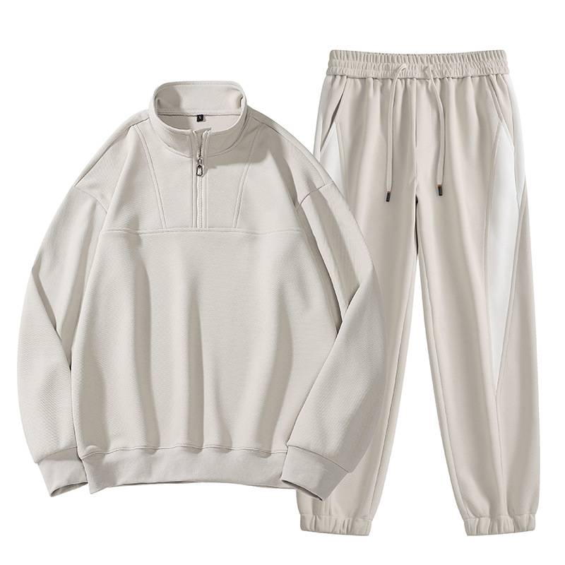Men's Clothing New Sweater Suit Men's Autumn Casual Top Lapel Pullover Zipper Shirt Splicing Long Sleeved Trousers Shirt_voghion.com