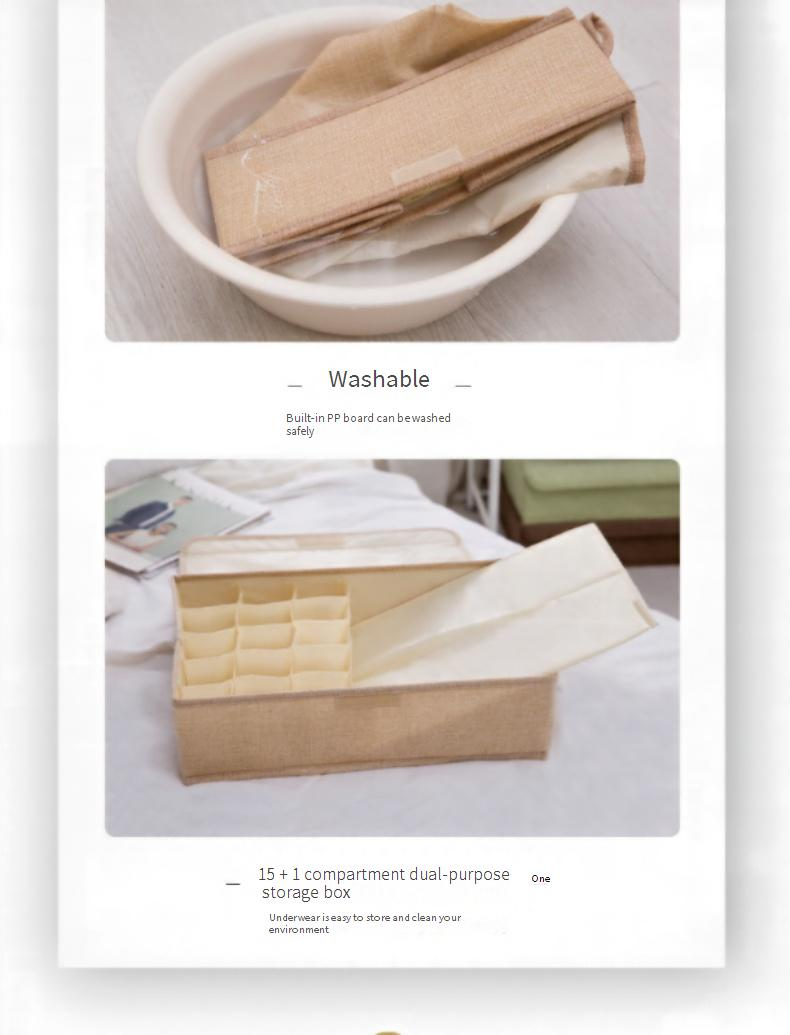 Boîte de rangement pliable et lavable en coton et lin pour sous-vêtements, résistante à l'humidité, à compartiments multiples, pour chaussettes, grand tiroir_voghion.com