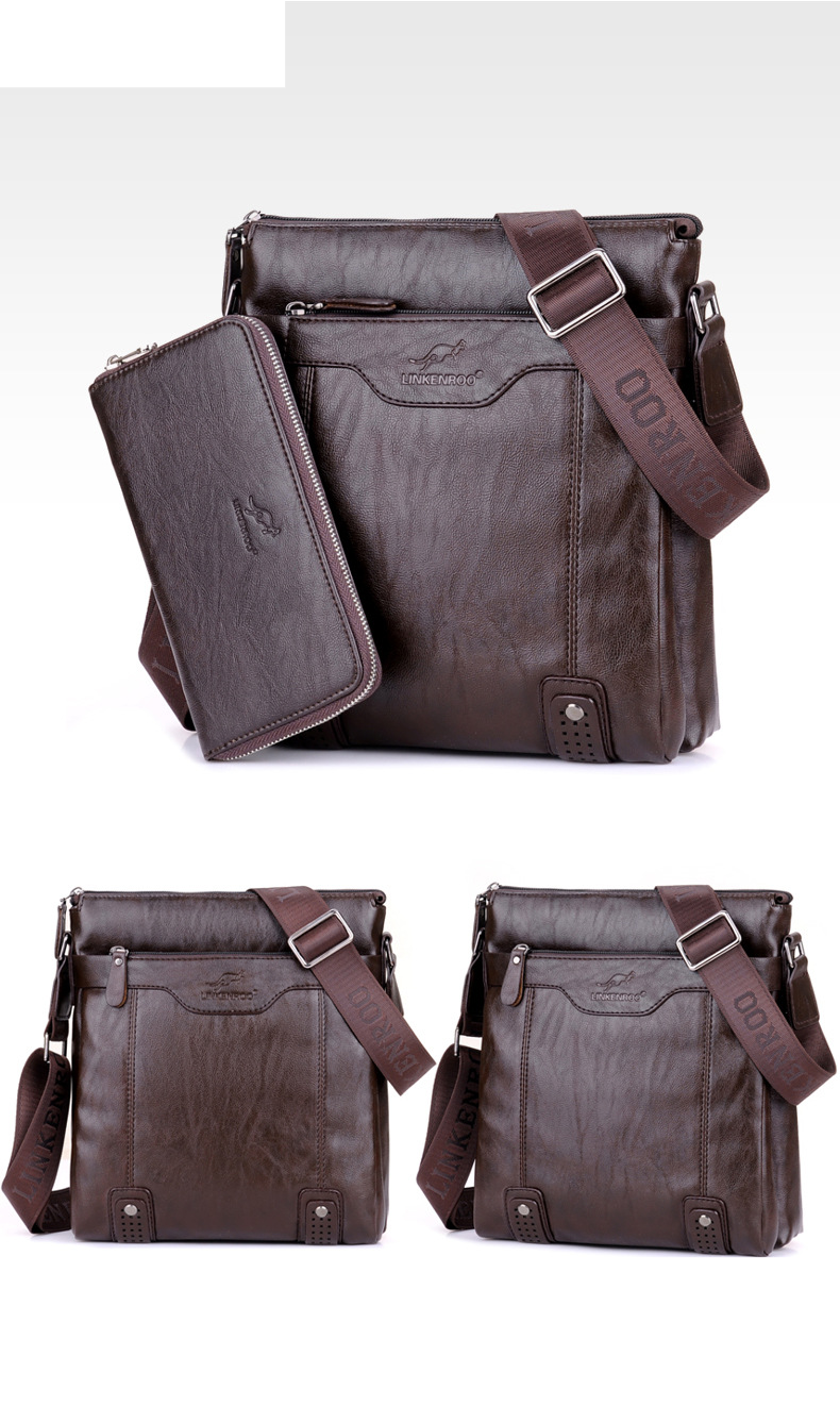 Taschenset für Herren: Einschultrige Herren-Ledertasche, umgehängte Business-Aktentasche, lässiger vertikaler Gezeitenrucksack._voghion.com