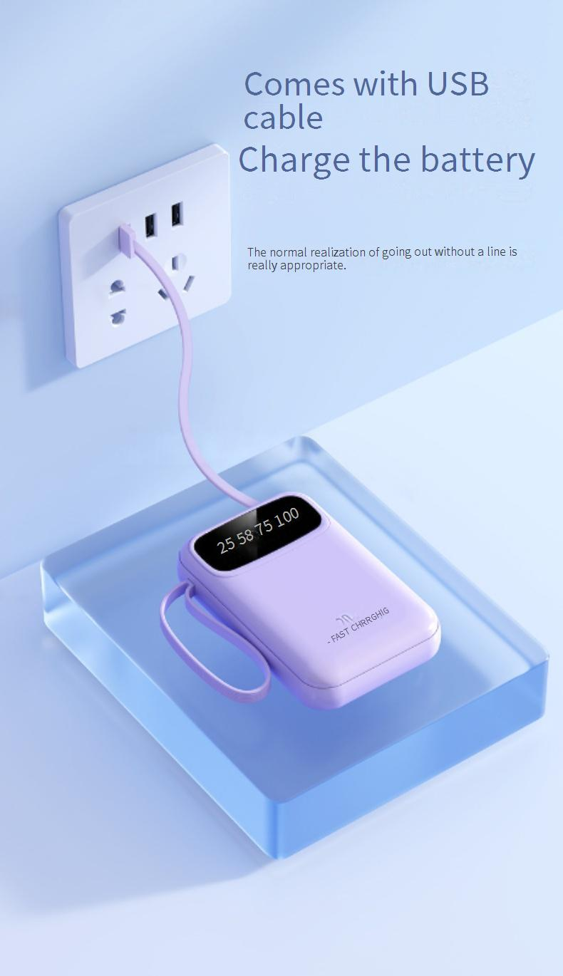 Matkapuhelintarvikkeet Mini 20000 mAh varavirtalähde sisäänrakennetulla kaapelilla Suuri kapasiteetti Kompakti ja kannettava mobiilivaravirtalähde_voghion.com