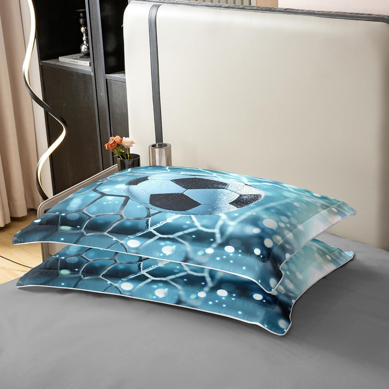 Football Duvet Cover Double Football Field Bedding Set For Kids Boys Men Goal Polka Dots Light White Light Blue Comforter Cover Soft Comfy Bedclothes_voghion.com
