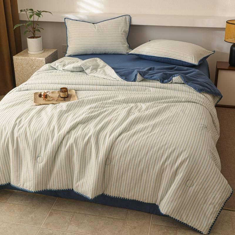 Cotton Summer Quilt With Shell Edging - Lightweight Air Conditioning Blanket Set (3/4-Piece Breathable Hypoallergenic Queen/King Size)_voghion.com