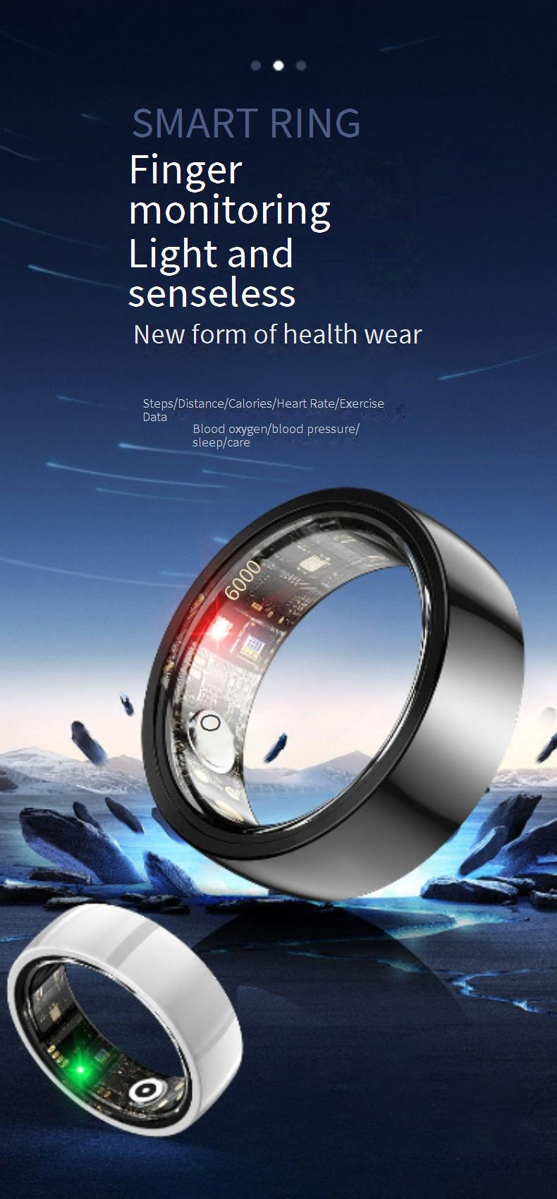 Anillos Nuevo anillo inteligente que monitoriza el sueño, los pasos, la frecuencia cardíaca y el oxígeno en sangre. Anillo de atención remota._voghion.com