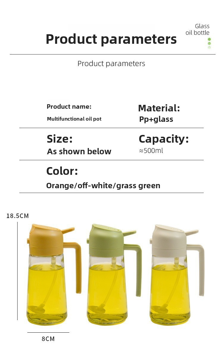 Flacone spray per olio in vetro a doppio uso - Distributore di olio per cucina e ristorante con funzione di nebulizzazione e versamento automatici (ugello regolabile da 500 ml senza BPA)_voghion.com