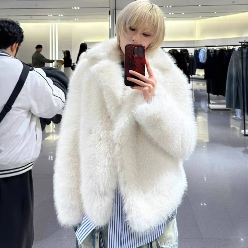 Damenbekleidung Pelzmantel Dicker Pelz Damen Kunstpelzmantel Winter Dicke Flauschige Fuchspelzjacke Streetstyle Übergroße Gemütliche Oberbekleidung_voghion.com