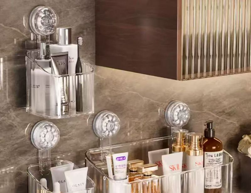 Supporto portaoggetti a ventosa per WC, bagno, lavabo, bagnoschiuma, pettine senza trapano, scatola portaoggetti a parete_voghion.com