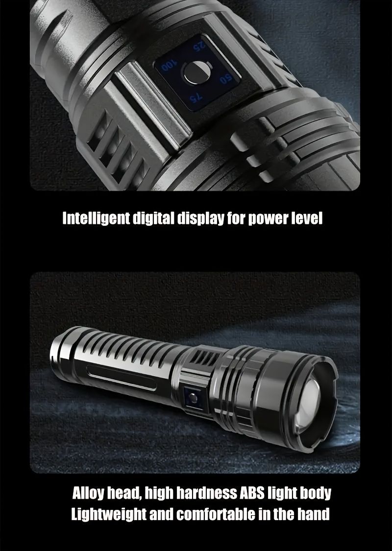 Ultrafényes LED-es zseblámpa USB-s újratölthető akkumulátorral, zoomolható COB hátsó lámpával - tökéletes kempingezéshez, vadászathoz és szabadtéri kalandokhoz_voghion.com