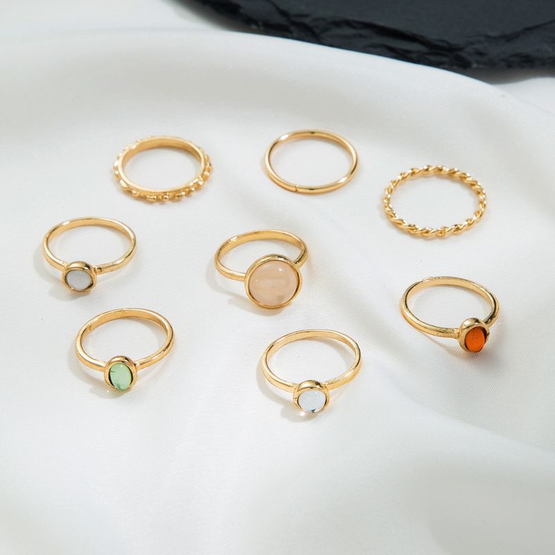 2025 Fashion Style Women's Crystal and Gemstone Ring Set, Retro Fashion Gold Silver Resin Ring, Geometric Design_voghion.com