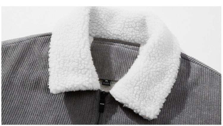 Neue Cordjacke Herren Winter Stehkragen Lammfellfutter Warme Jacke Herren Fleecegefüttert Verdickt Trendy_voghion.com