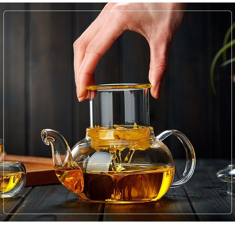 Tetera de vidrio resistente al calor de 400 ml/1000 ml, tetera de flores, juego de té de kung fu, colador de té, infusor, tetera de cebada Puer-Oolong._voghion.com