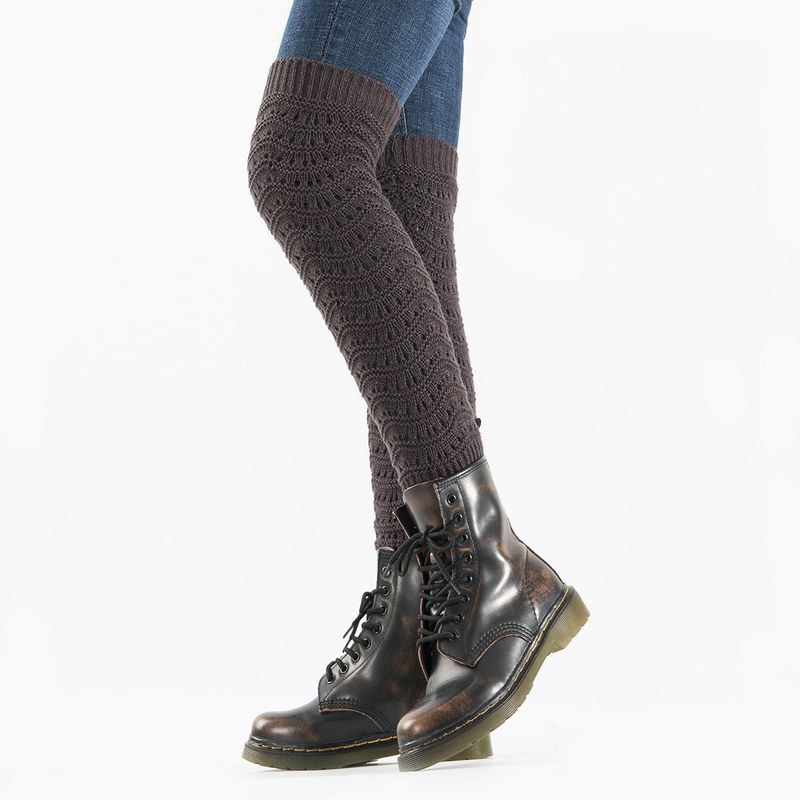 Autumn And Winter New Knitted Woolen Jacquard Wave Pattern Hollow Socks For Women's Long Sleeve Knee Guards_voghion.com