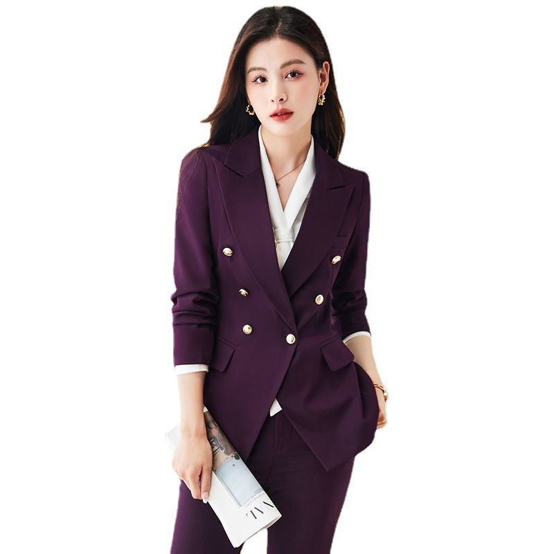 Kadınlar İçin Yeşil Küçük Takım Elbise 2022 Sonbahar Kış Yeni Moda Şık Profesyonel Slim Fit Blazer İş Giyim Seti_voghion.com