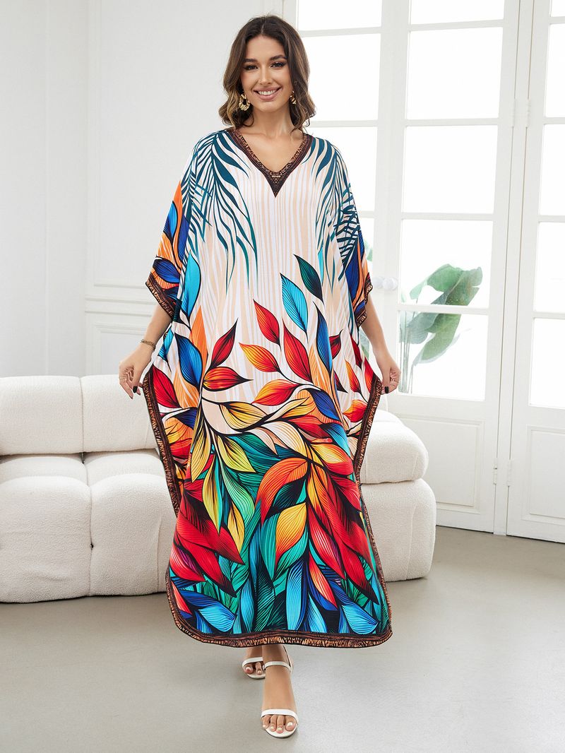 Sukienka maxi z nadrukiem w stylu boho, damska, narzutka z wiskozy – zwiewna tunika plażowa z etnicznymi wzorami, luźny krój w dużych rozmiarach, narzutka na bikini, strój na wakacje_voghion.com