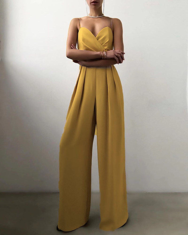 Kvinnors jumpsuit gränsöverskridande hängselbälte midja rak golvlång minimalistisk jumpsuit vår och sommar ny produkt_voghion.com